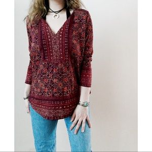 Vintage Lucky Brand Boho Printed Long Sleeve Tee